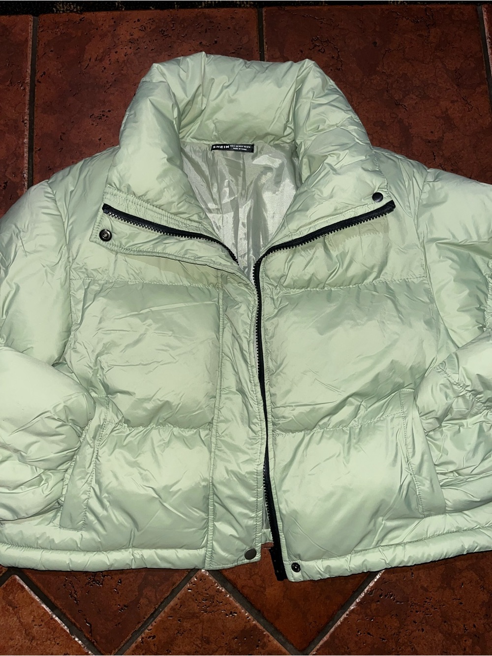 SHEIN Mint Green Quilted Puffer Jacket